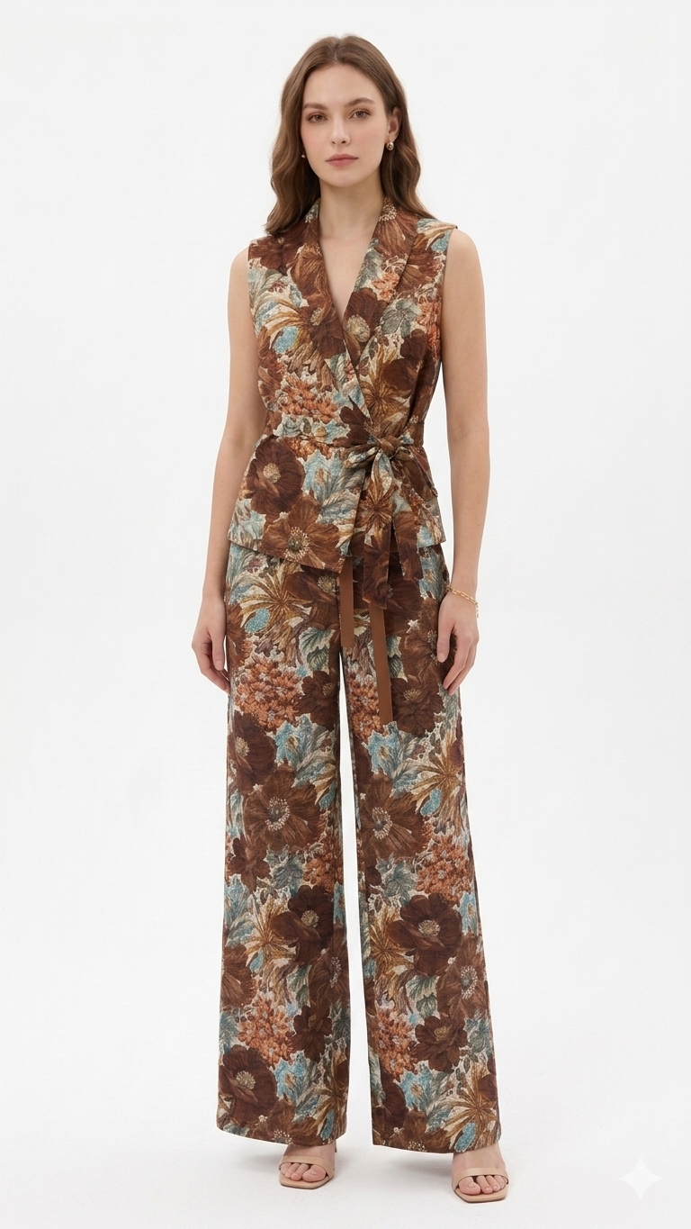Umber Flower Wide-Leg